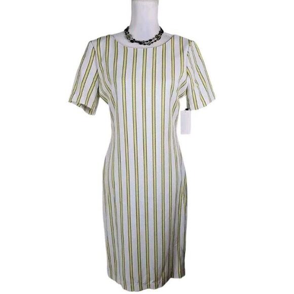 XOXO ~Woman Size L~ Yellow/White Striped Short Sleeve Open Back Zipper Dress NWT - Picture 1 of 9